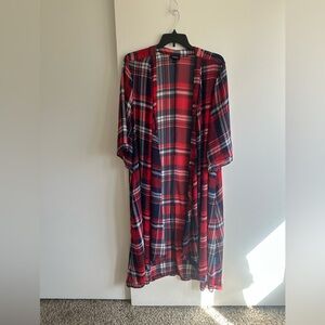 torrid Red and Navy Plaid Open-Front Cardigan Kimono